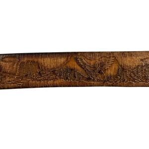 Vintage Brown Leather Eagle Tooled Belt No Buckle - Size 32 (SG65)